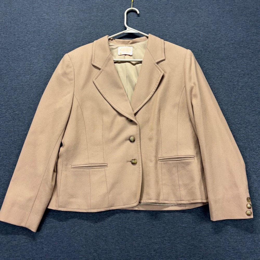 VTG Pendleton Jacket Womens 14 Camel 100% Virgin Wool Tailored 3 Button Lined
